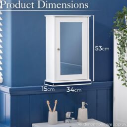 Christow Bathroom Mirror Cabinet White Wooden Single Door Wall Mounted Unit - thumbnail 6