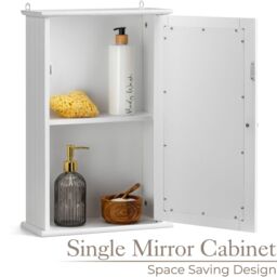 Christow Bathroom Mirror Cabinet White Wooden Single Door Wall Mounted Unit - thumbnail 2