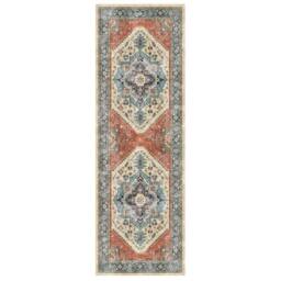 The Rug Shop UK Blue Bordered Geometric 7mm Thick Stain-Resistant Traditional Rug - Size: 60 cm x 180 cm - thumbnail 4