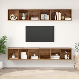 Berkfield Home Wall TV Cabinet with Shelf Wall-mounted with Storage 4 pcs Old wood 37 x 37 x 107.5 cm in Brown - thumbnail 1