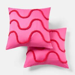 OHS 2 x Tufted Wave Cushion Cover Luxury Modern in Bright Pink - Size: 45 cm x 45 cm - thumbnail 3