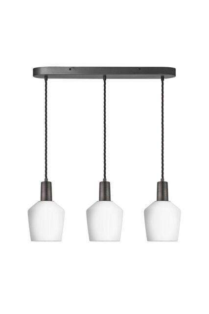 Industville Sleek Opal Glass Schoolhouse 3 Wire Oval Cluster Lights, 5.5 inch, White, Pewter holder in White