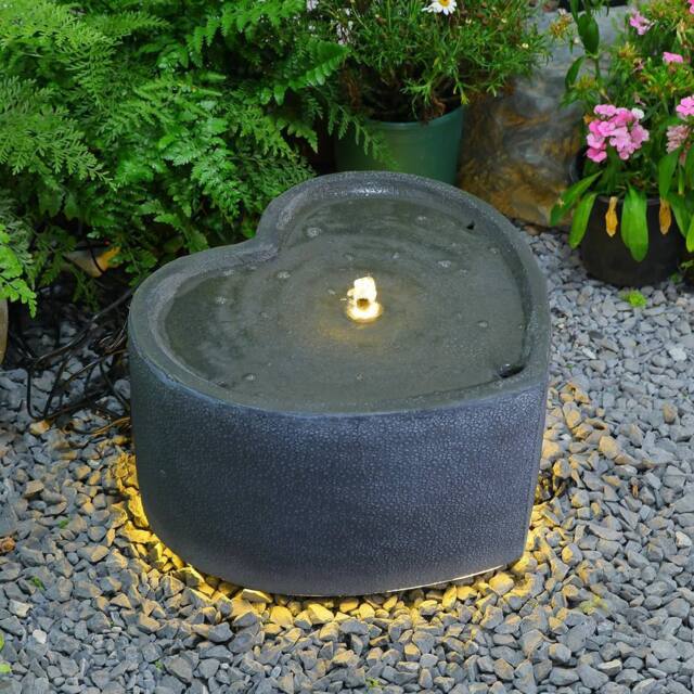 Bumilgar Elegant Water Fountain 28cm Love Shape with LED Lights Grey - image 1