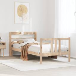 Berkfield Home Beautiful Bed Frame with Headboard without Mattress 75x190 cm Sma in Natural - thumbnail 2