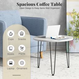 Costway Round Coffee Table Small Faux Marble Accent Table in White - thumbnail 6