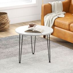 Costway Round Coffee Table Small Faux Marble Accent Table in White - thumbnail 3