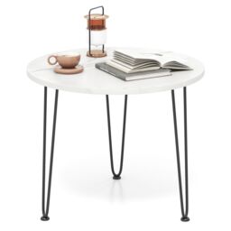 Costway Round Coffee Table Small Faux Marble Accent Table in White - thumbnail 1