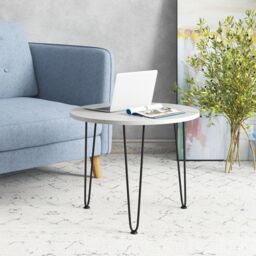 Costway Round Coffee Table Small Faux Marble Accent Table in White - thumbnail 4