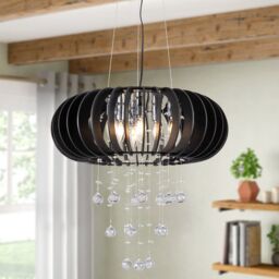 Garwarm 6 Light Wood Caged Crystal Dimmable Chandelier in Black - thumbnail 1
