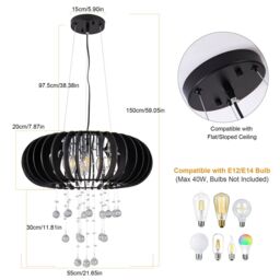 Garwarm 6 Light Wood Caged Crystal Dimmable Chandelier in Black - thumbnail 5