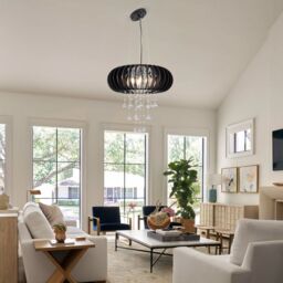 Garwarm 6 Light Wood Caged Crystal Dimmable Chandelier in Black - thumbnail 7