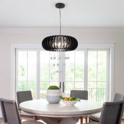 Garwarm 6 Light Wood Caged Crystal Dimmable Chandelier in Black - thumbnail 2