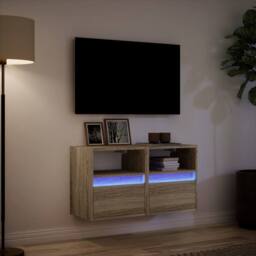 Berkfield Home TV Wall Cabinets with LED Lights 2 pcs Sonoma Oak 41x31x45 cm in Natural - Size: 41 x 31 x 45 cm - thumbnail 5