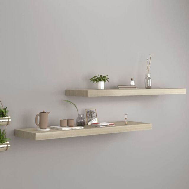 Berkfield Home Floating Wall Shelves 2 pcs Oak 90x23.5x3.8 cm MDF in Brown - image 1