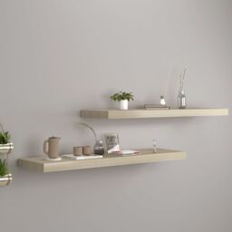 Berkfield Home Floating Wall Shelves 2 pcs Oak 90x23.5x3.8 cm MDF in Brown - thumbnail 1