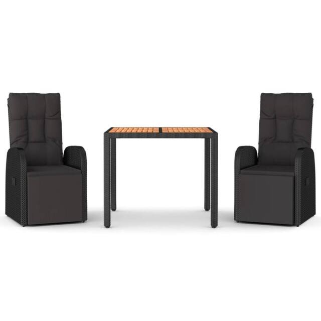 Berkfield Home 3 Piece Garden Dining Set Black Poly Rattan&Solid Wood Acacia - image 1