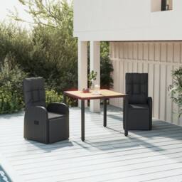 Berkfield Home 3 Piece Garden Dining Set Black Poly Rattan&Solid Wood Acacia - thumbnail 2