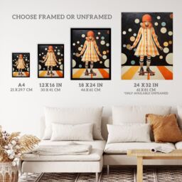 Wee Blue Coo Wall Art Print Surreal Skater in Retro Skate Park Orange Black White Oil Painting Art Framed - Size: A4 - thumbnail 3
