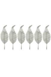 KDMD 6 Pack Christmas Clip On Feather Bauble Ornaments Silver - thumbnail 2