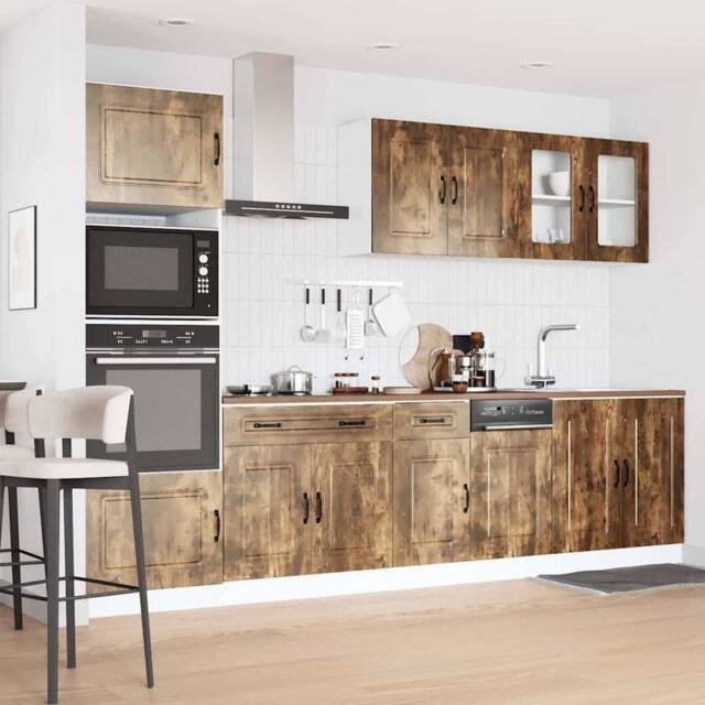 Berkfield Home Elegant 7 Piece Kitchen Cabinet Set Kalmar Smoked Oak Engineered Wood in Brown - image 1