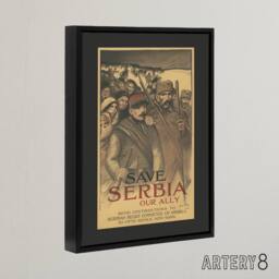 "Artery8 Save Serbia Our Ally WWI Propaganda Steinlen Black Framed Canvas Art in Brown - Size: W12"" x H16""" - thumbnail 2