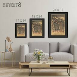 "Artery8 Save Serbia Our Ally WWI Propaganda Steinlen Black Framed Canvas Art in Brown - Size: W12"" x H16""" - thumbnail 4