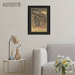 "Artery8 Save Serbia Our Ally WWI Propaganda Steinlen Black Framed Canvas Art in Brown - Size: W12"" x H16""" - thumbnail 3