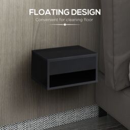 HOMCOM Floating Nightstands Set of 2, Bedside Table w/ Drawer & Open Shelf in Black - thumbnail 6
