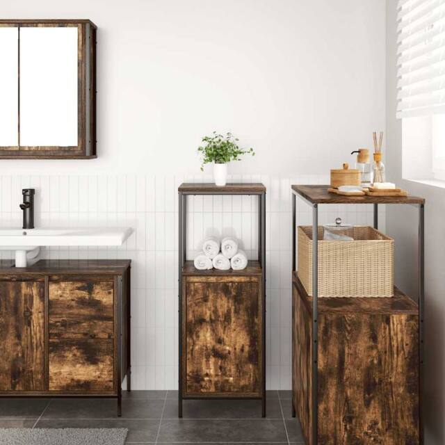 Berkfield Home Durable Bathroom Cabinet with Shelves Smoked Oak 36x35x95 cm in Brown - Size: 36 x 35 x 95 cm - image 1