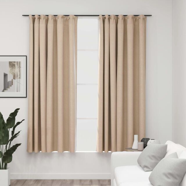 Berkfield Home Linen-Look Blackout Curtains with Hooks 2 pcs Beige 140x175 cm - image 1