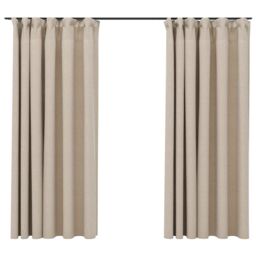 Berkfield Home Linen-Look Blackout Curtains with Hooks 2 pcs Beige 140x175 cm - thumbnail 2
