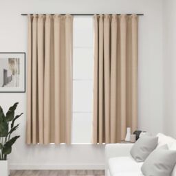 Berkfield Home Linen-Look Blackout Curtains with Hooks 2 pcs Beige 140x175 cm - thumbnail 1