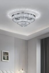 H&O Direct Double Tier Round Crystal Celling Light in Silver