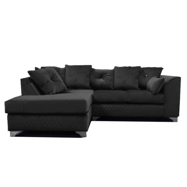 Furnishings For Less UK Victoria Soft Plush Velvet 3 to 4 Seater L Shaped Corner Sofa Left Hand Facing - Scatter Back in Black - image 1