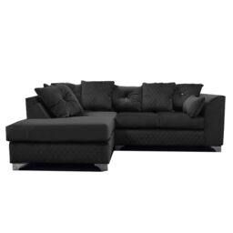 Furnishings For Less UK Victoria Soft Plush Velvet 3 to 4 Seater L Shaped Corner Sofa Left Hand Facing - Scatter Back in Black - thumbnail 1