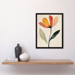 "Artery8 Wall Art Print Single Flower Simple Abstract Bright Painting Art Framed Poster in Black - Size: W12"" x H16""" - thumbnail 4