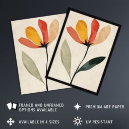 "Artery8 Wall Art Print Single Flower Simple Abstract Bright Painting Art Framed Poster in Black - Size: W12"" x H16""" - thumbnail 2