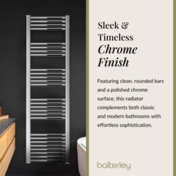 Balterley Straight Heated Towel Rail Radiator, 383W, 400 x 1800mm, Chrome in Silver - thumbnail 6