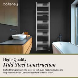 Balterley Straight Heated Towel Rail Radiator, 383W, 400 x 1800mm, Chrome in Silver - thumbnail 3