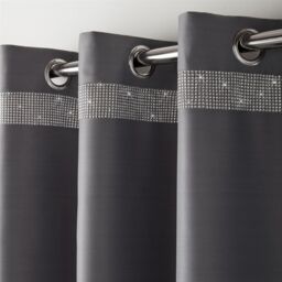 Luxury Living Palace Diamante Ring Top Blackout Curtains in Silver - Size: 117 cm width x 183 cm drop - thumbnail 2