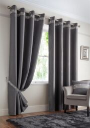 Luxury Living Palace Diamante Ring Top Blackout Curtains in Silver - Size: 117 cm width x 183 cm drop - thumbnail 1