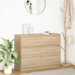 Berkfield Home Sideboard Sonoma Oak 100x35x76 cm Engineered Wood in Light Tan - Size: 100 x 35 x 76 cm - thumbnail 2