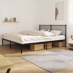 Berkfield Home Metal Bed Frame with Headboard Black 180x200 cm Super King - thumbnail 2