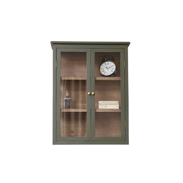 Melody Maison Khaki Green & Wood Wall Cabinet With Clear Glass Front 70cm X 90cm - Size: 70 cm X 90 cm - image 1
