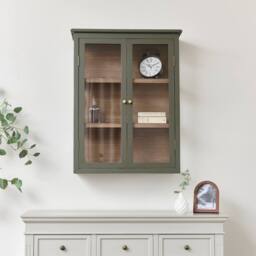 Melody Maison Khaki Green & Wood Wall Cabinet With Clear Glass Front 70cm X 90cm - Size: 70 cm X 90 cm - thumbnail 4