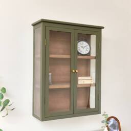 Melody Maison Khaki Green & Wood Wall Cabinet With Clear Glass Front 70cm X 90cm - Size: 70 cm X 90 cm - thumbnail 6