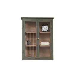 Melody Maison Khaki Green & Wood Wall Cabinet With Clear Glass Front 70cm X 90cm - Size: 70 cm X 90 cm - thumbnail 1