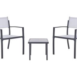 Wyld and Coco Grey Steel Bistro Set 2-Seater with Tempered Glass Coffee Table - thumbnail 2