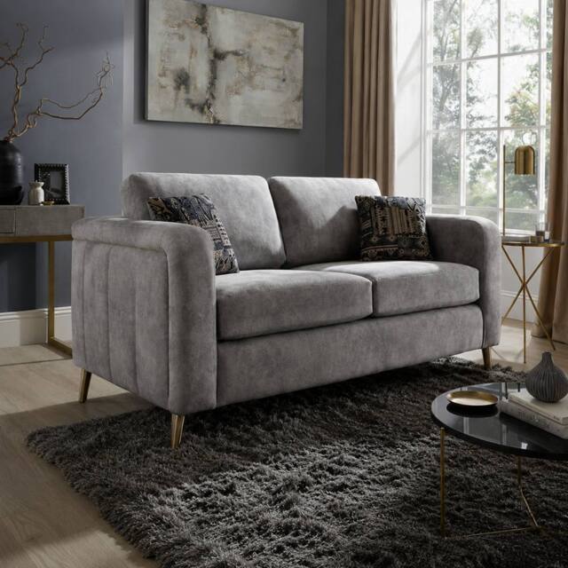 Stratus Interiors Madrid Oakland Taupe Fabric 3 Seater Sofa with Gold Metal Legs in Grey - image 1