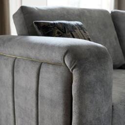 Stratus Interiors Madrid Oakland Taupe Fabric 3 Seater Sofa with Gold Metal Legs in Grey - thumbnail 2